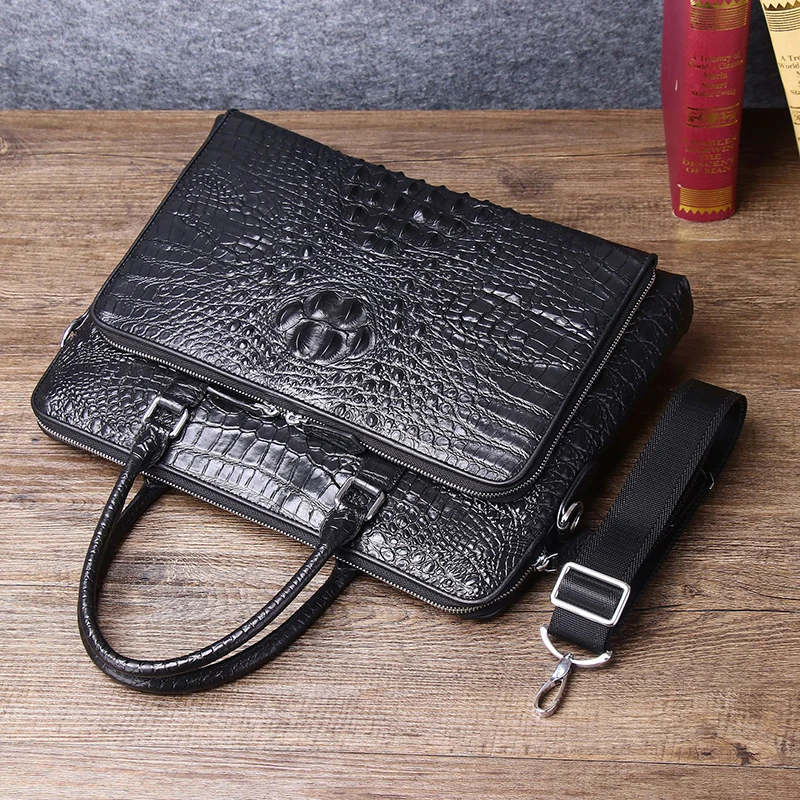 Real Cowhide Crocodile Skull Pattern Men's Briefcase Genuine Leather Business Handbag Large Capacity Men's Bag Shoulder bag