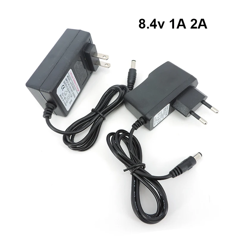 AC DC 8.4V 1A 2A 1000ma Adapter Power Supply wall Charger 5.5x2.5mm plug for Drill Driver Screwdriver 18650 Lithium Battery W28