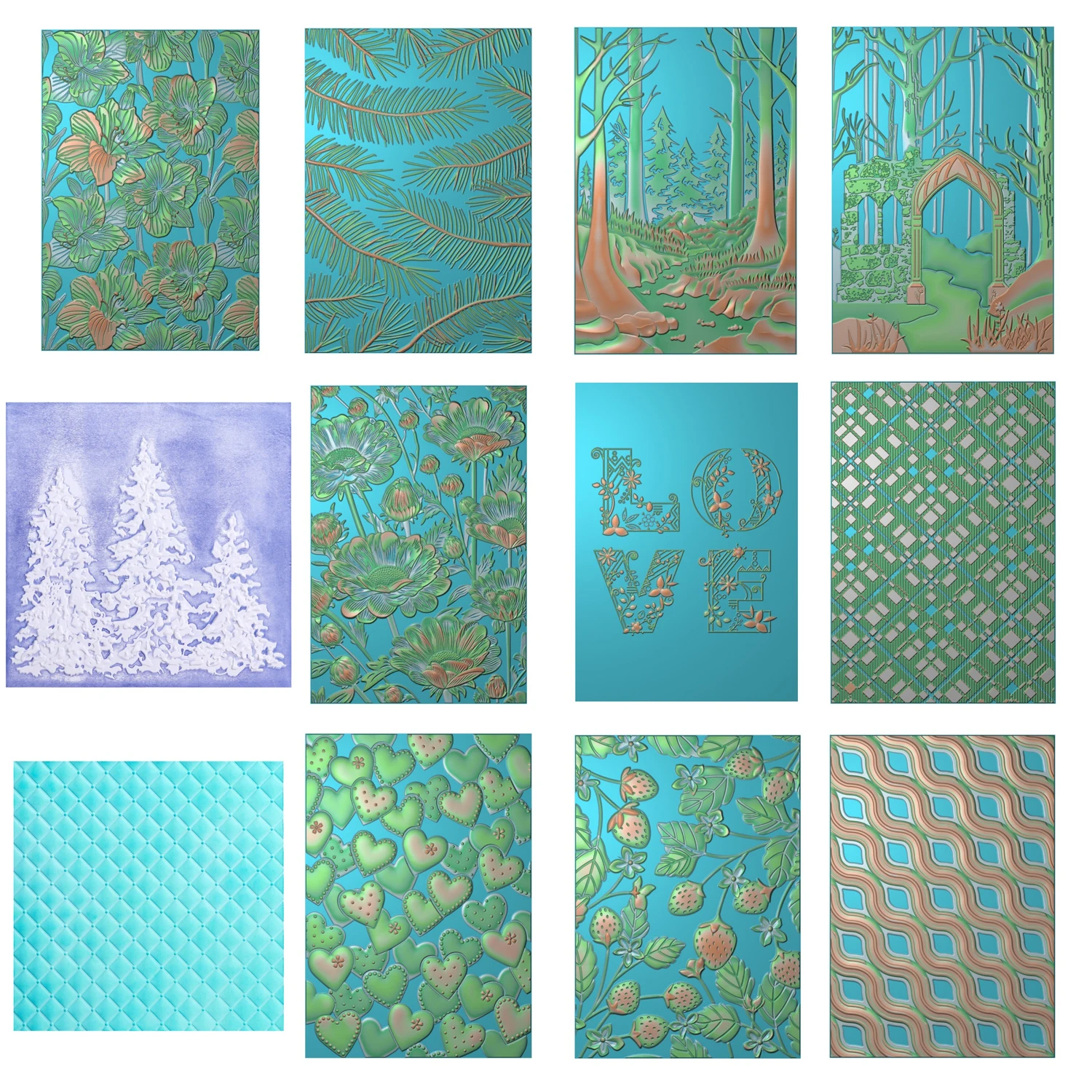 Erdbeerherzen 3D-Prägeordner, gepolsterte Steppdecke, Hintergrundmuster, Vorlagen für DIY Scrapbooking, Papier, Basteln, Kartenherstellung