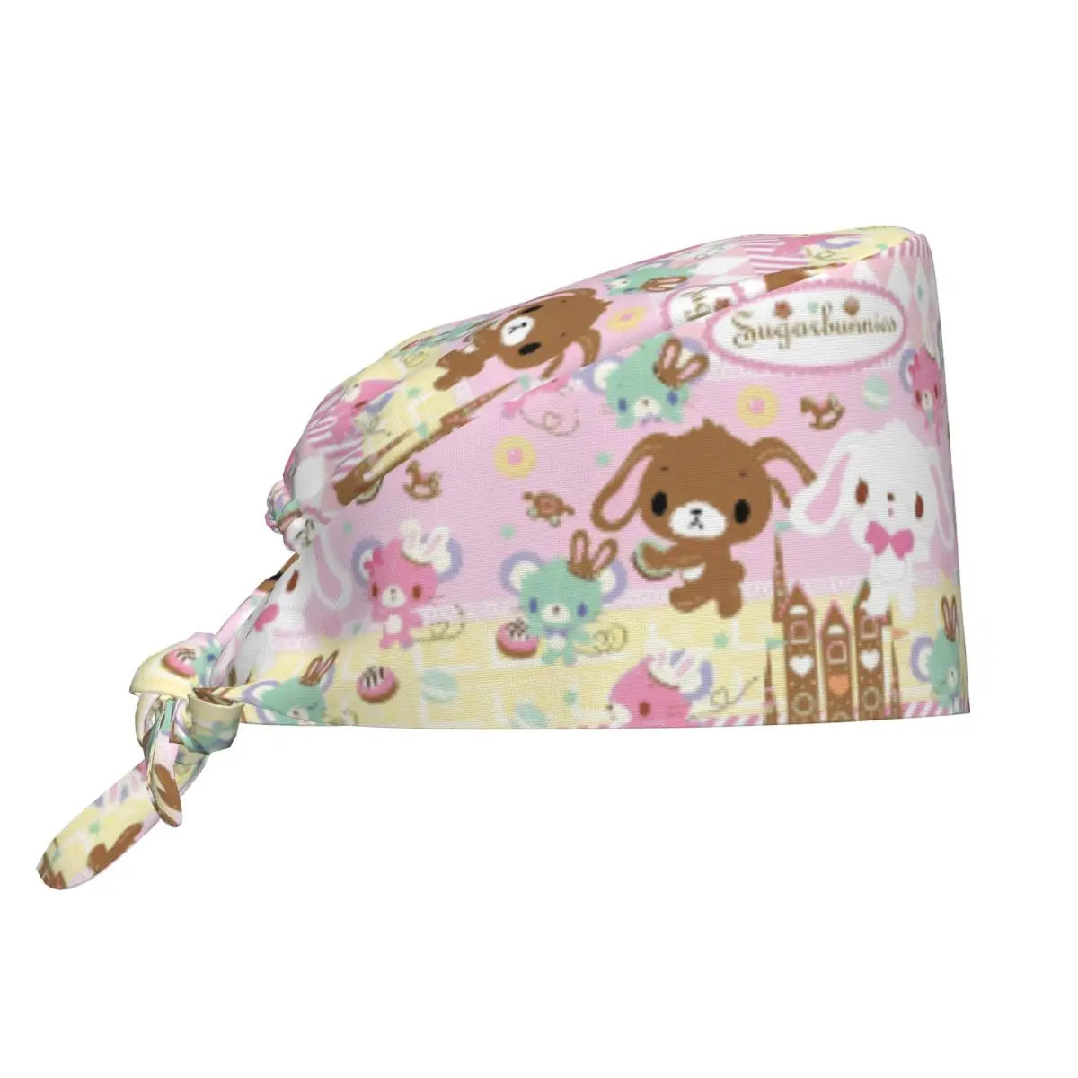 キュートなシュガーラビット、シュガーバニーズ、スクラブキャップ、クラシックビューティーペット、獣医、手術用キャップ、男性用、女性用、ペットグルーミング、看護作業用キャップ、帽子