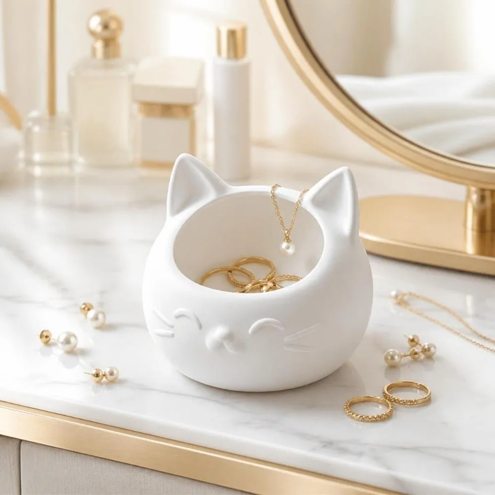 Cat-Shaped Desktop Storage Container Wide Mouth 3D Printed Storage Box Multi-Purpose Home Decoration Jewelry Holder Entryway