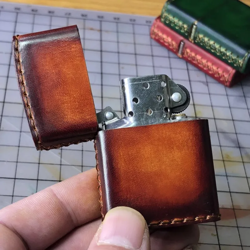 Hand-stitched Cowhide Leather Durable Protective Sleeve Simple Case Lighter Holster Cover for Zipp Lighter Cover