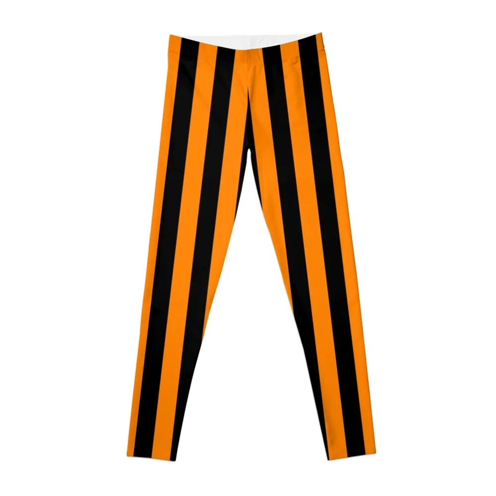 

Neon Orange and Black Vertical Stripes Leggings trousers gym clothing Womens Leggings