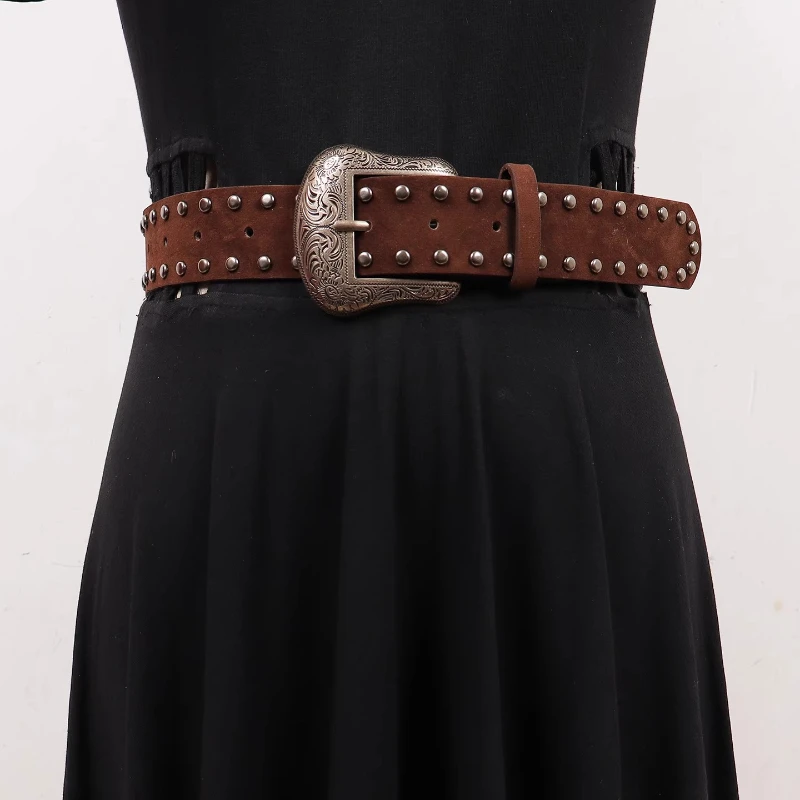 

Замшевые ремни из искусственной кожи с заклепками и заклепками, ремни в стиле рок-панк, металлическая изогнутая пряжка для взрослых, унисекс, Correas Para Mujer Ceinture Femme