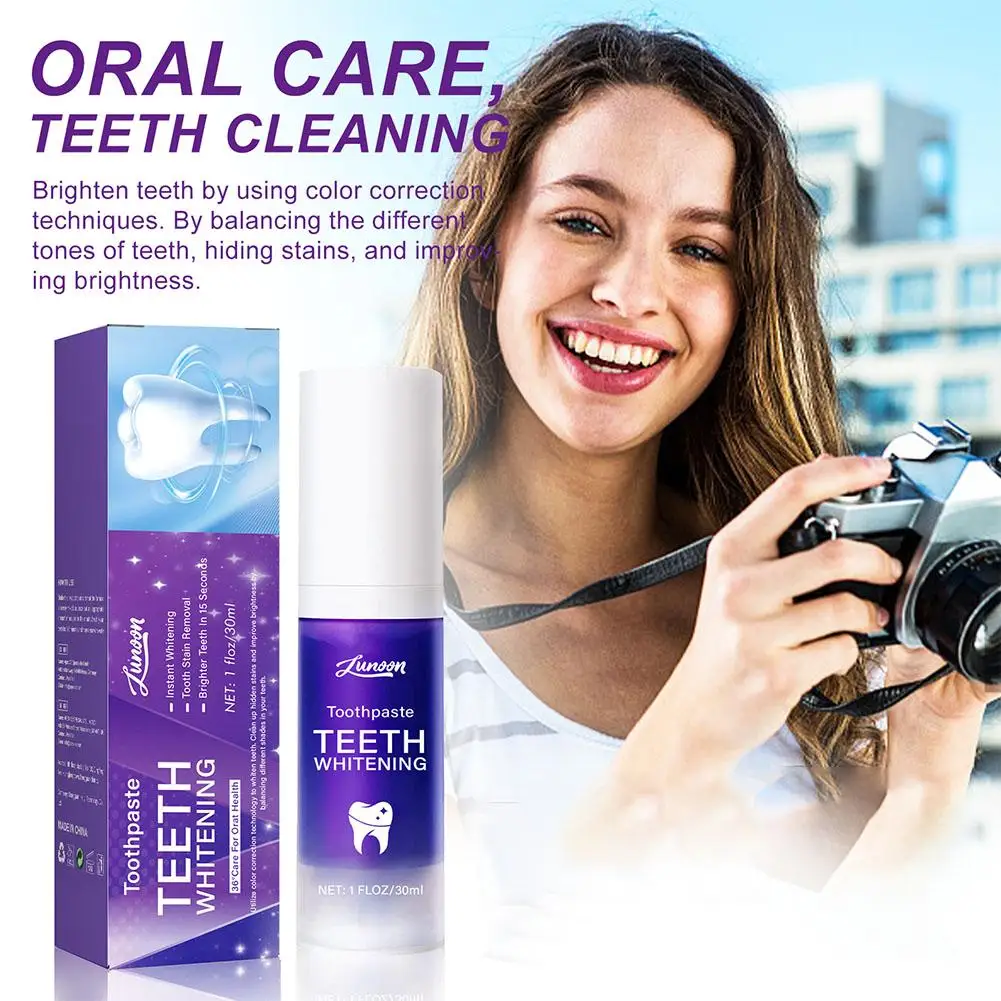 Dentes Clareamento Creme Dental Cuidados, V34 Pro Roxo Corrector, Placa Amareladora Esmalte, Easy Care Removal, Oral Stain Clean, Reduzir M1p4