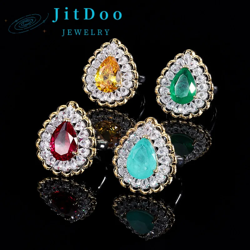 

JitDoo Luxury Women’s Ring Set Paraiba Novel Design Finger Accessories Female Gift Fine Jewelry Trendy 18k Gold Plated Wholesale