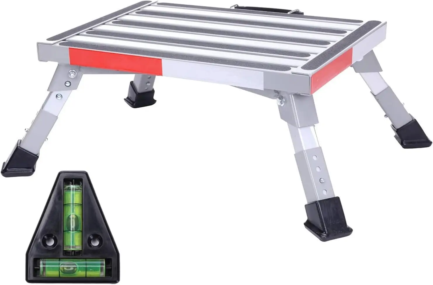 

Adjustable Height Aluminum Folding RV Step Stool with Non-Slip Feet, 1000 lbs Capacity for Trailer, Truck & Outdoor Use