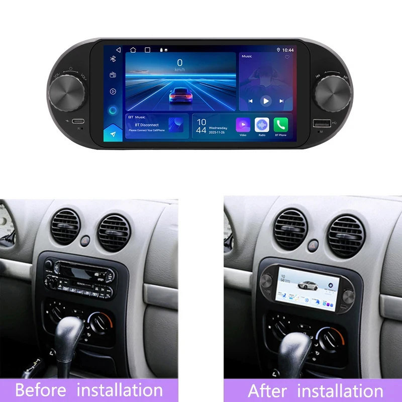 Carplay Stereo Navigation Head Unit 6.8'' 4+64GB for Jeep Liberty 2002-2007 with Wireless Apple Carplay GPS BT 2DIN Camera Suppo