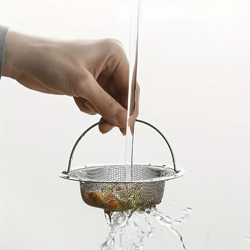 1/2 Piezas Colador de Fregadero de Acero Inoxidable con Asa, Filtro de Malla para Cocina y Baño, Cesta Coladora para Frutas y Verduras, Regalo para el Hogar
