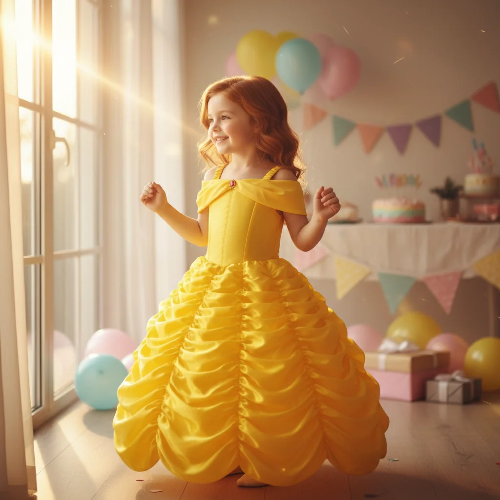 Karnevalskostüm für Mädchen Goldenes Prinzessinnenkleid mit Voluminösem Rock Funkelndes Edelstein-Gelbes Ballkleid für Besondere Anlässe