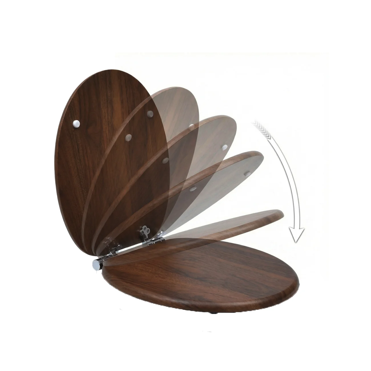 SINOBATH Universeller Toilettendeckel mit Absenkautomatik, WC-Sitz aus Holz, MDF-Toilettendeckel, Tragfähigkeit bis 190 kg, Zinklegierungsscharnier, antibakteriell und leicht zu reinigen, geeignet für 18-Zoll-Toiletten – Detail 4