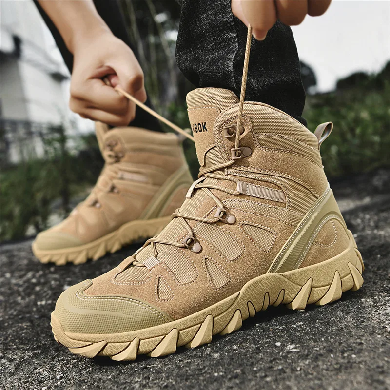 

Мужские походные ботинки для кемпинга, уличные тактические ботинки из замши с защитой от скольжения и износостойкостью