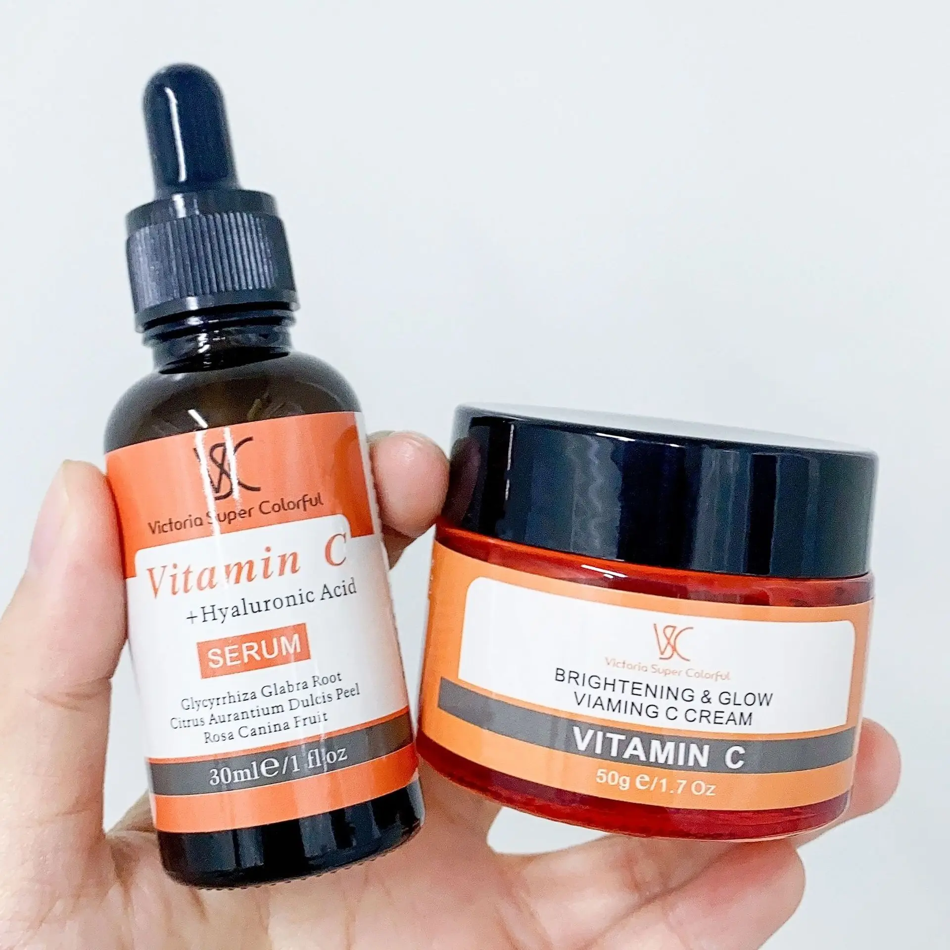 

Vitamin C Serum and Brightening Glow Face Cream Skin Care Dark Spots Remover Whitening Moisturizing Anit-Aging Face Care Beauty