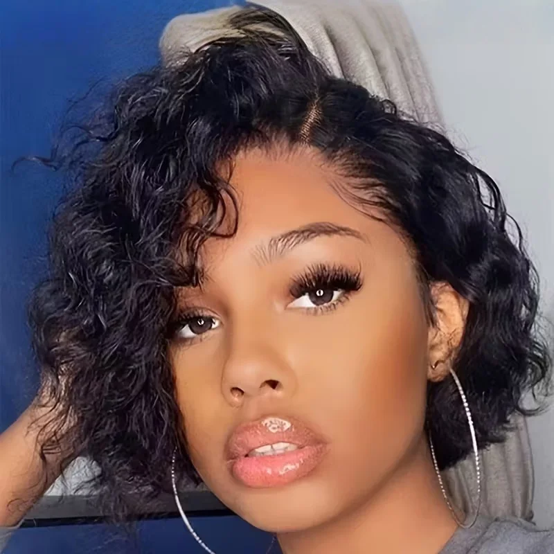 

Короткие вьющиеся волнистые парики, бразильские человеческие волосы для женщин, 13X4X1, кружевной парик Fronta, 6 дюймов для повседневного использования