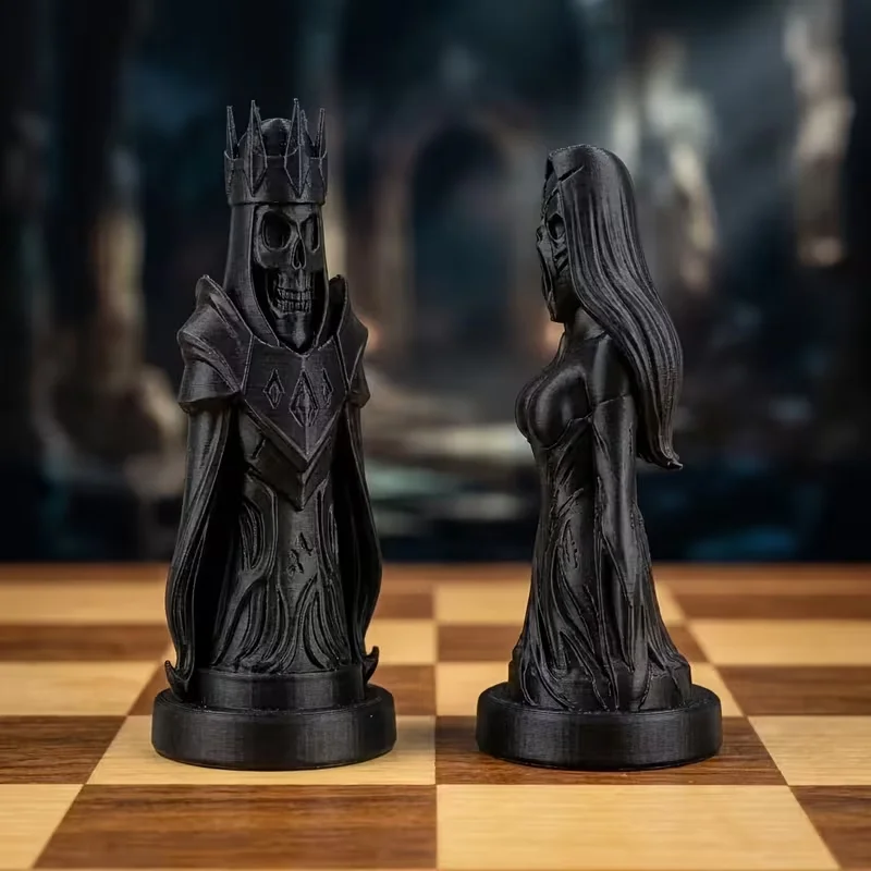 16 Pcs Chess Gothic Horror Necromancer Chess Set Unique Dark Fantasy Chess Pieces for Halloween Desktop Decorative Ornaments