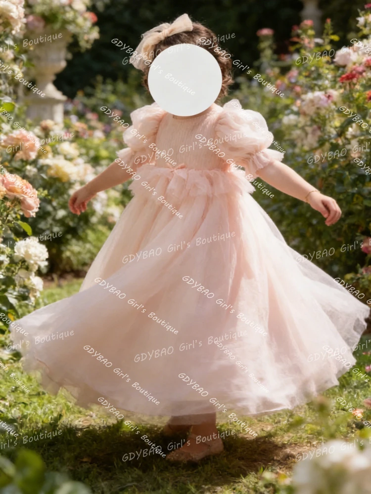 

Pink Flower Girl Dresses With Puffed Sleeves Ruffled Waist Flower Girl Duties Birthday Celebrations Enchanting Garden Parties