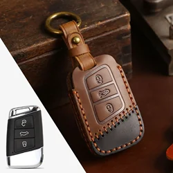 For Skoda Superb A7 for 2022 2023 Volkswagen VW Tiguan MK2 Magotan Passat B8 CC Leather Car Smart Key Case Cover Accessories
