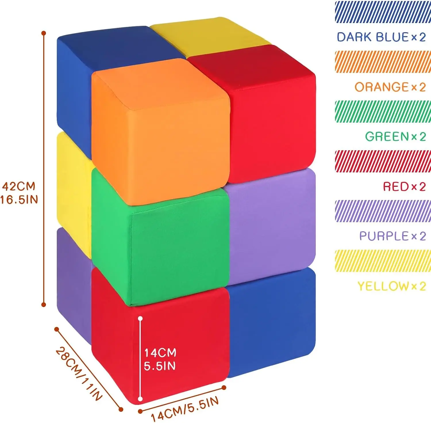 12 PCS 5.5 Inch Foam Soft Cubes for Toddlers 1-3, Colorful Building Blocks Stacking Block Sets for Kids, Fun Throwing