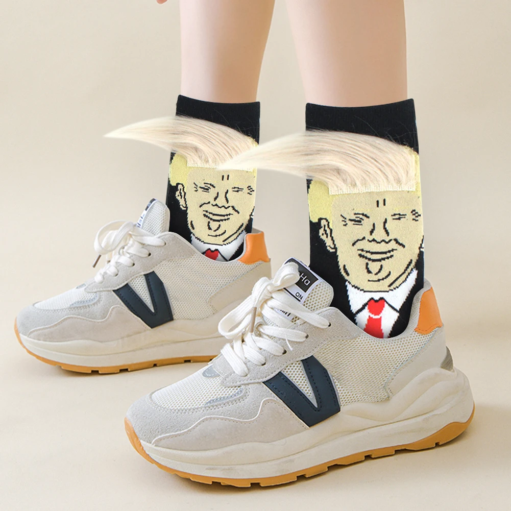 2024 President Donald Trump Spoof Funny Socks Men Women Character Abstract 3D Fake Hair Trump Crew Sokken Homme Dropship