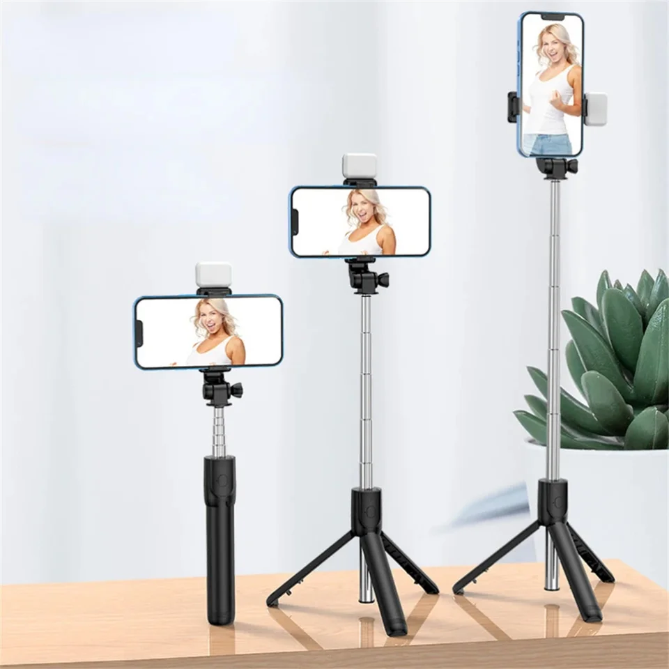 무선 셀카봉 휴대용 삼각대 스탠드 IOS 안드로이드 폰용 무선 블루투스 원격 셔터가 있는 다기능 삼각대
