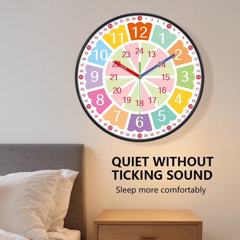 Colorful Rainbow Wall Clock for Kids Bedroom Learning Clock with Time Markers Cute Educational Decor for Nursery Classroom