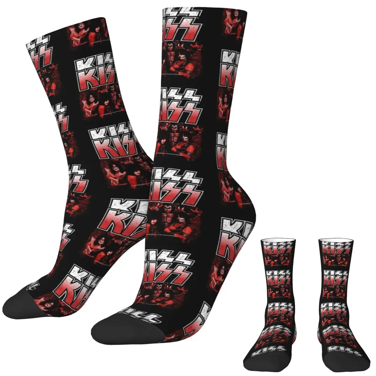 

Unisex Men Socks The Demon Kiss Red distressed design Stockings Spring Funny Quality Socks Graphic Climbing Non Skid Socks