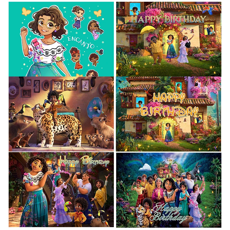 Disney Magic Full House Party Encanto Themed Birthday Party Vinyl Cloth photography Background Children's Toys Decors Supplies