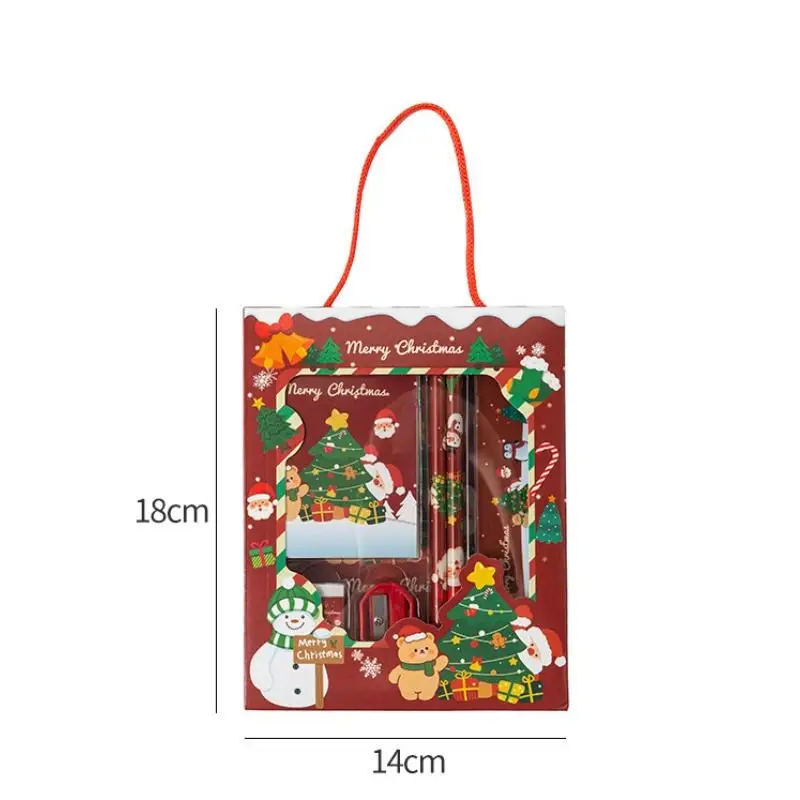 6Pcs Christmas Stationery Gift Set Xmas Party Favors Include Cartoon Notebook Pencil Ruler Eraser