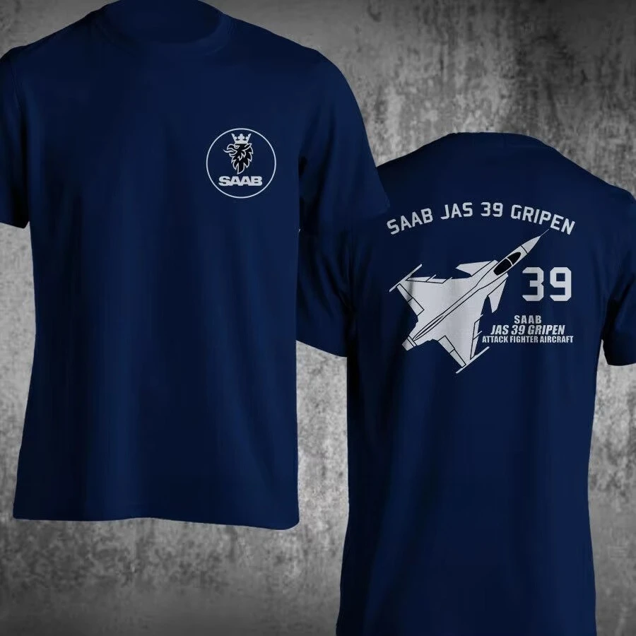 2026 New Sweden Saab Jas 39 Gripen Fighter Aircraft T-Shirt. Cotton O-neck Tops Tees Summer Oversized T Shirt