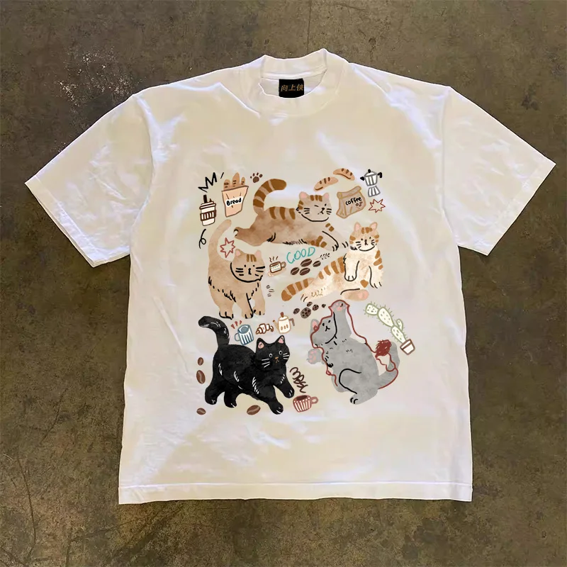 Loose Fit Cotton T-Shirt Short Sleeve Double Thread 260 Pure Cotton Unisex Casual Printed Top for Men And Women