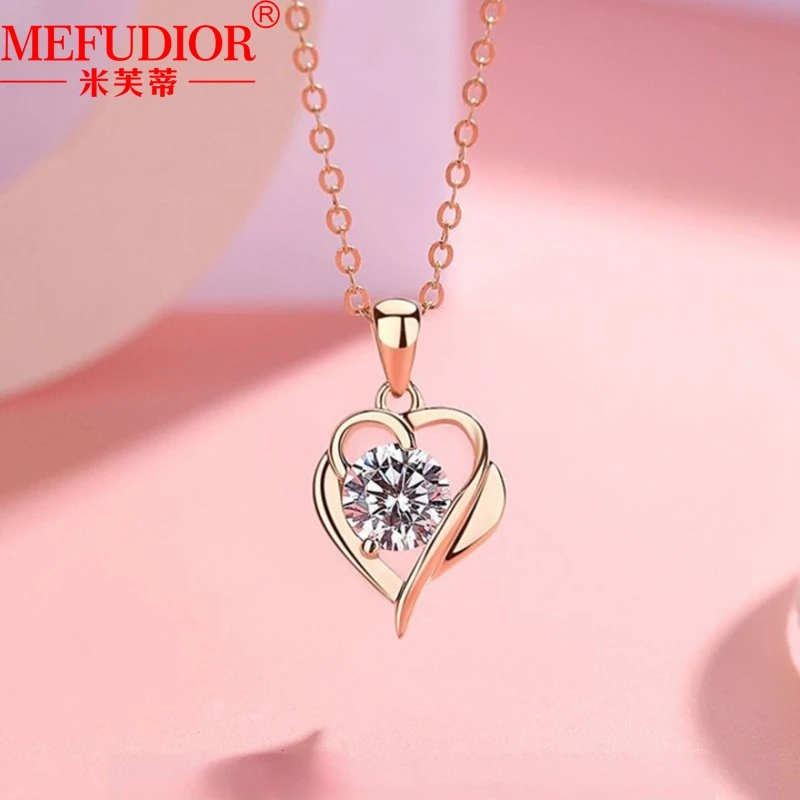 18k Gold Silver Heart Shaped Pendant 0.5CT D VVS Moissanite Necklace Women Girl Wedding Party Jewelry Choker Gifts