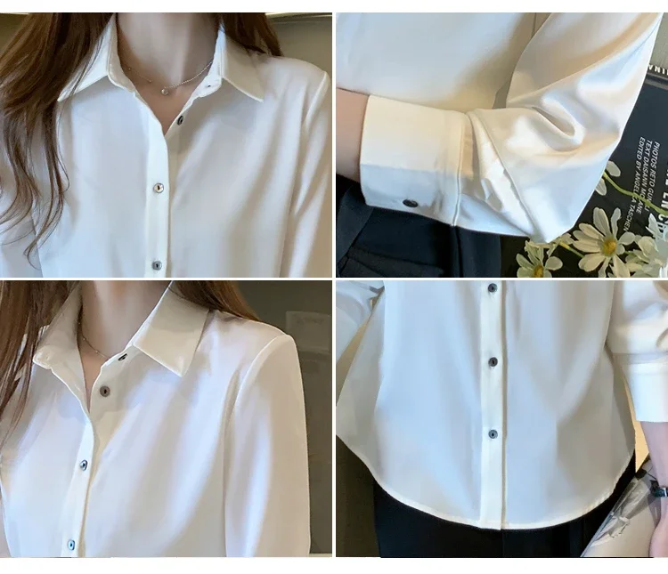 Lange Mouw Vrouwen Blouses Shirts Blouse Vrouwen 2024Turn Down Kraag Kantoor Witte Blouse Tops Chiffon Blouse Shirt Blusas D425