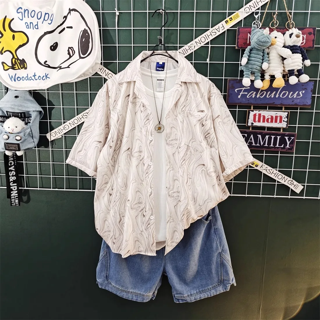 

Мужская летняя рубашка с кубинским воротником из ледяного шелка, легкая, быстросохнущая, дышащая, свободного кроя, с принтом