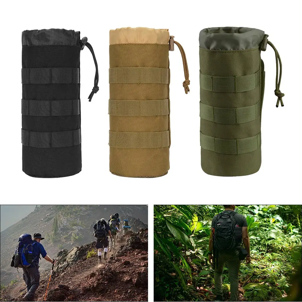 Molle Water Bottle Carrier Pouch Outdoor Bag Accessories 1.5L Water Bottle Glass Drawstring Bag Sleeve Carrying Case Protective