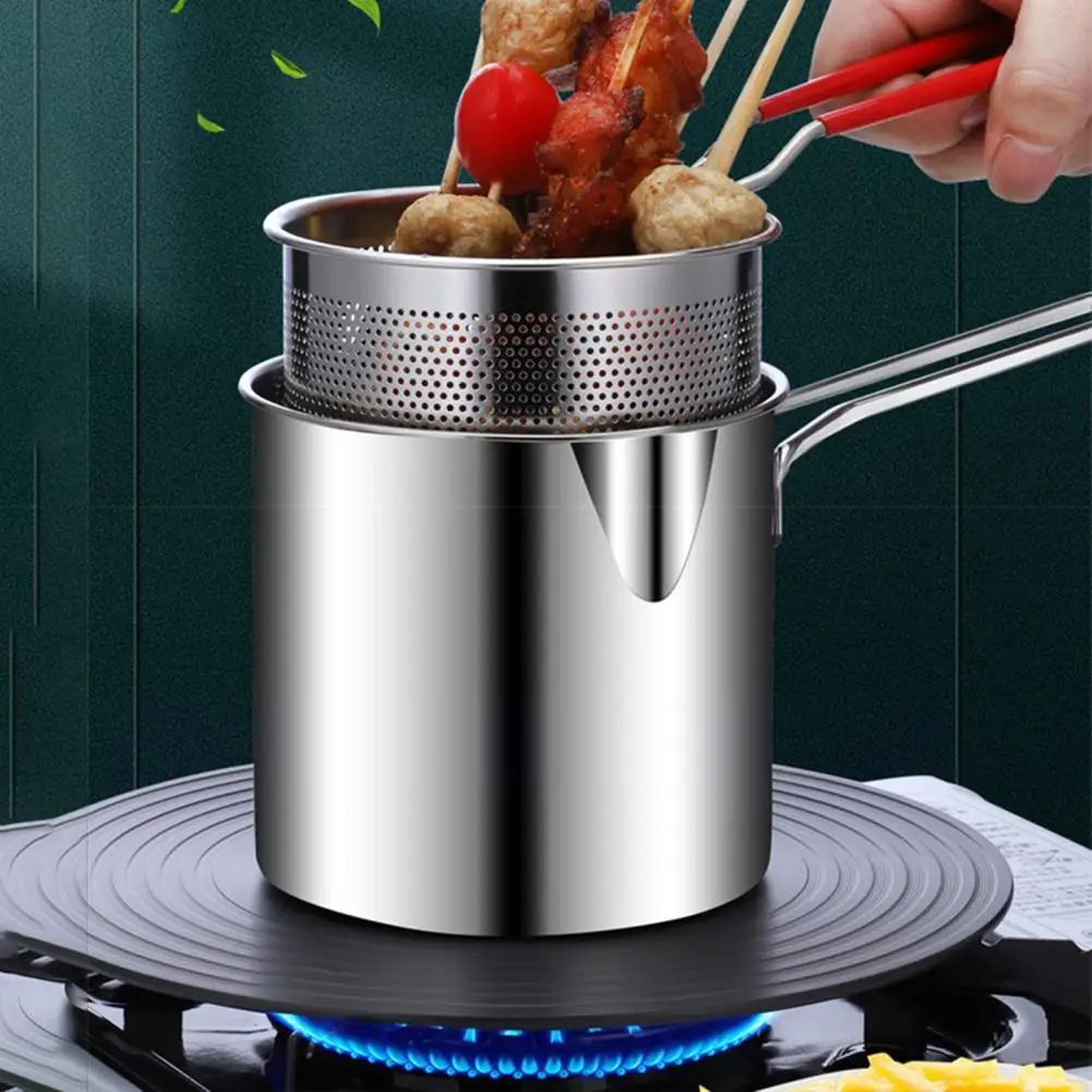 Foldable Storage Fry Pan Oil-saving Frying Pan 304 Stainless Steel Multifunctional Mini Fryer Pot with Good Heat Conductivity