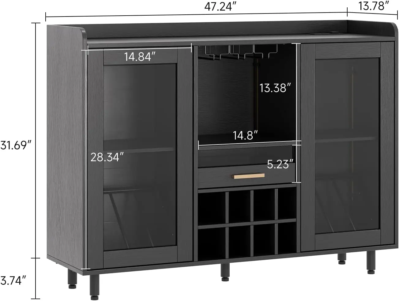 Weinbar schrank mit LED-Leuchten & Steckdose, Home Coffee Bar Schrank mit Wein & Glas Rack, modernes Buffet Side board mit