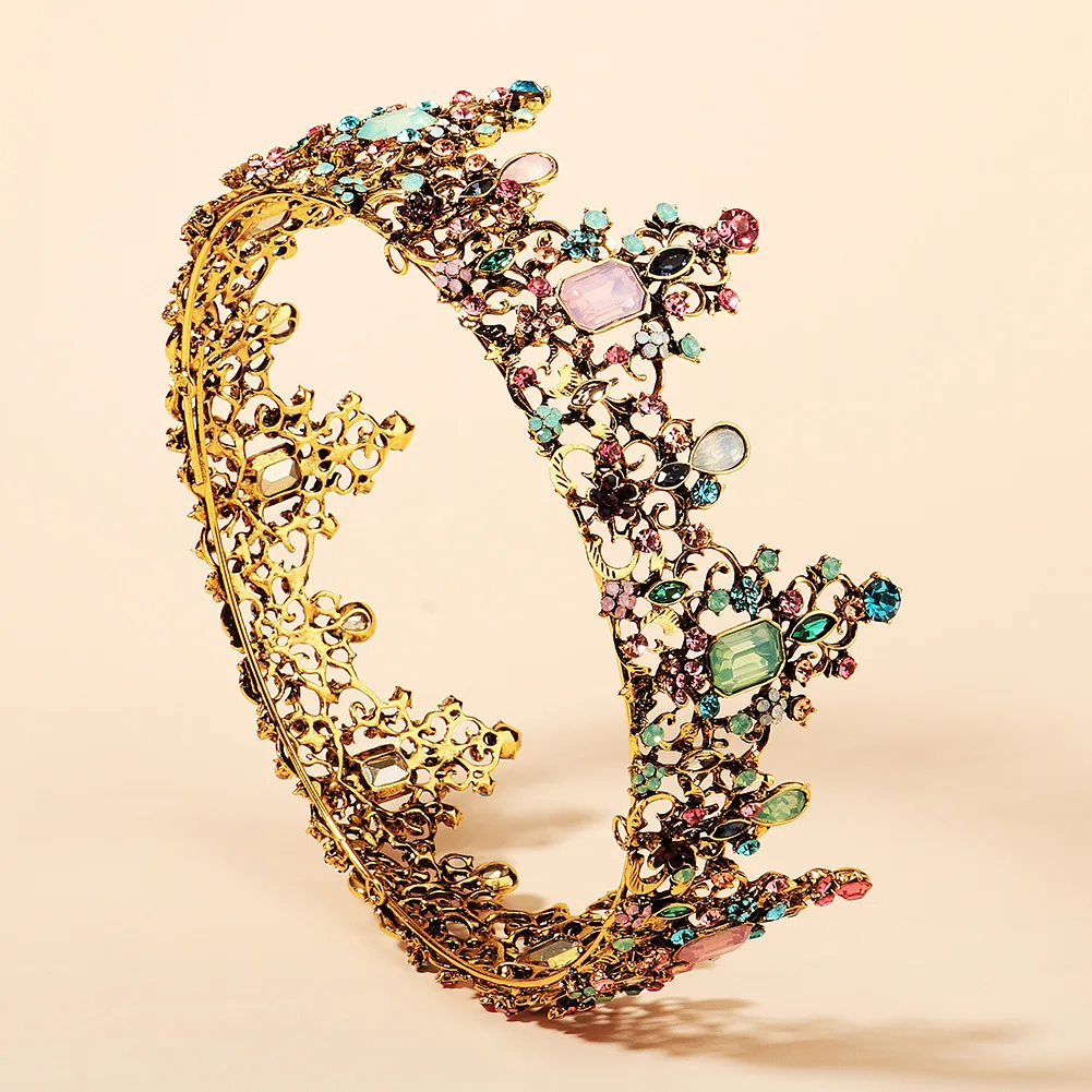 

Tiara Baroque Multi Color Rhinestone Alloy Crown Bridal Wedding Vintage Round Crown One Size