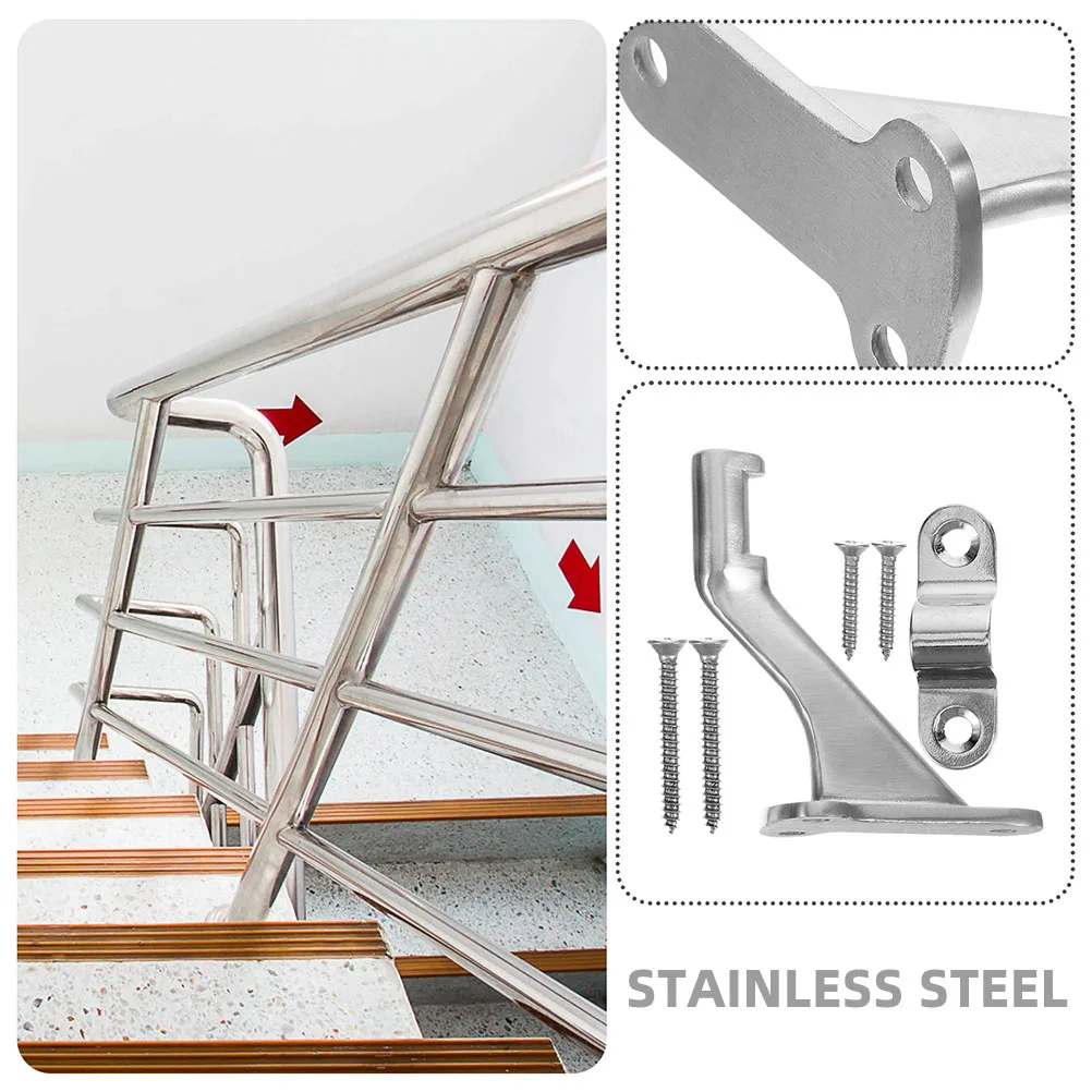 

2 set 2 Sets Stainless Steel Staircase Handrail Brackets Silver with Screws Pads for Indoor Outdoor Stairs Railings Connecting