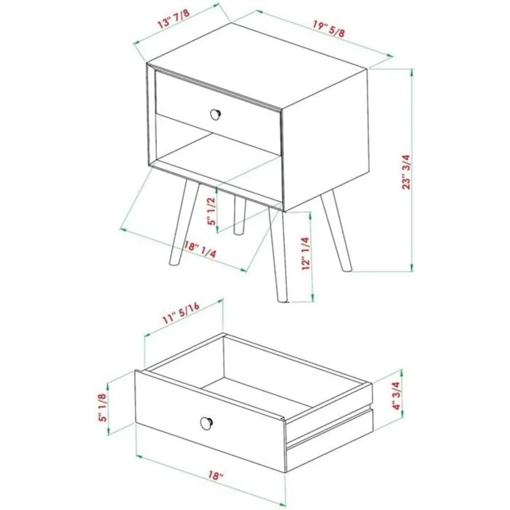 Medieval Modern 2-piece 1-drawer Solid Wood Bedside Table Set, 2 Packs, Caramel Color Bedroom Furniture Nightstands