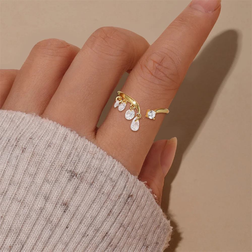 CANNER 1 Stück 925 Sterling Silber Klassischer Geometrischer Zirkon-Quasten-Offener Ehering für Frauen Ins Minimalismus Ring Schmuck Geschenk – Detail 3