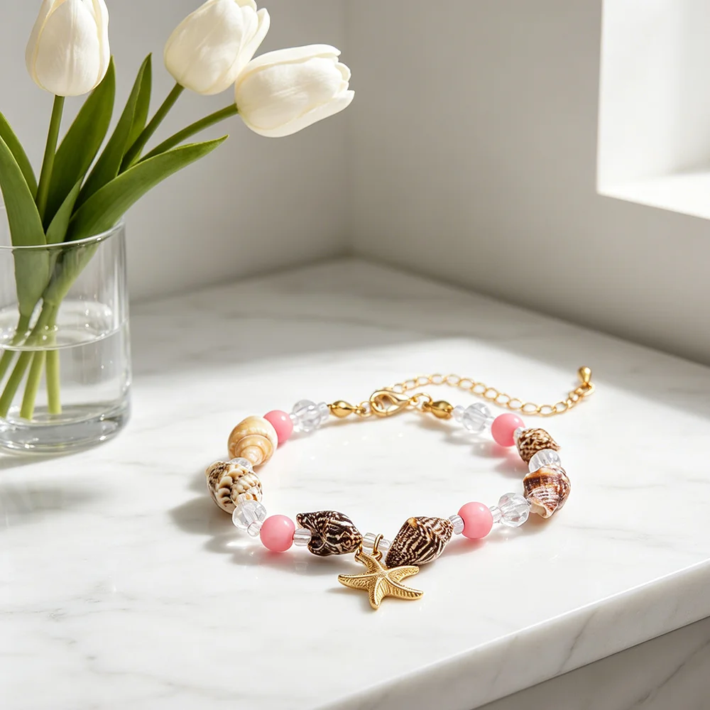 Bohemian Style Handmade Shell Craft Bracelet For Women Summer Beach Wear Colorful Starfish Pendant Beaded Bracelet Style Jewelry