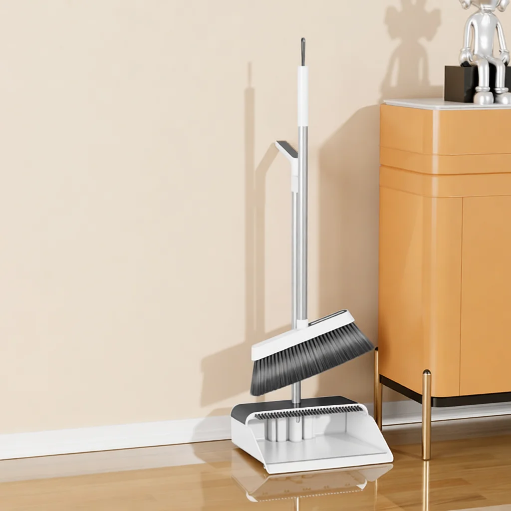 Upright Broom Dustpan Set Rotating Head Cleaning Supplies Household Floor Sweeper Thick Bristle Tool For Room Maintenance