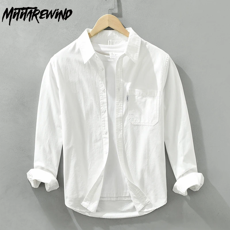 

Mens Long Sleeve White Shirt Daily Casual Shirts Pure Cotton Pocket Button Up Shirt Men Spring Autumn Simple Versatile Top Youth