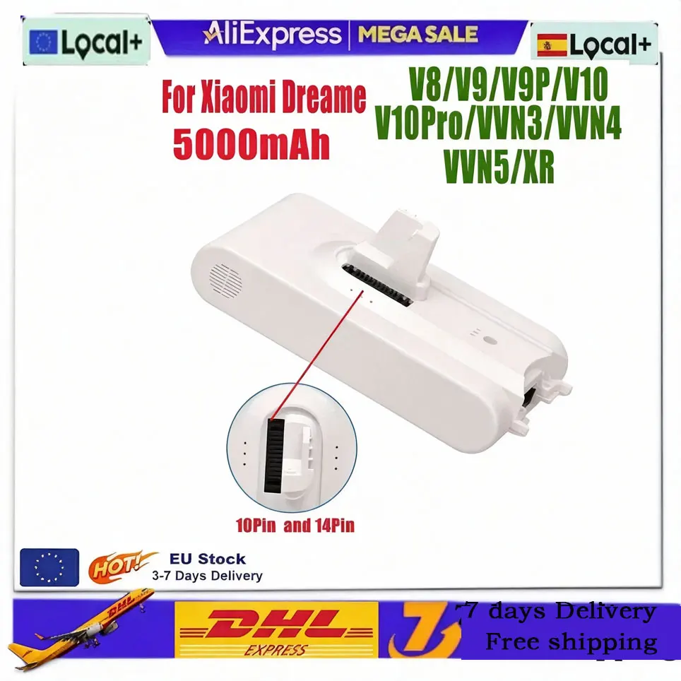 Batterie Li-ion 5000mAh pour aspirateur à main sans fil Dreame V8 V10Pro V9P XR VVN3 VVN5, pièces de rechange