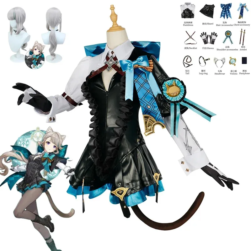 Lynette Cosplay Costume  Genshin Impact Uniform Wig Anime Chinese Style Halloween Costumes Woman Girl Game Children's Gift