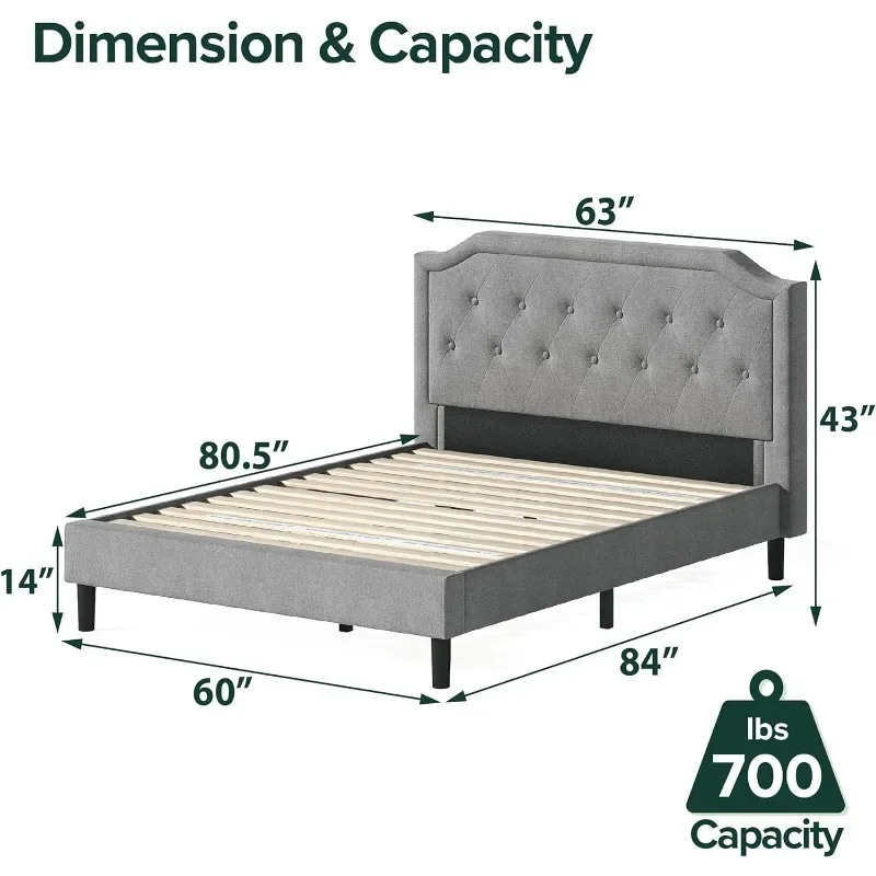 ZHENXIANG Upholstered Scalloped Platform Bed Frame / Mattress Foundation / Wood Slat Support / No Box Spring Needed ,Queen