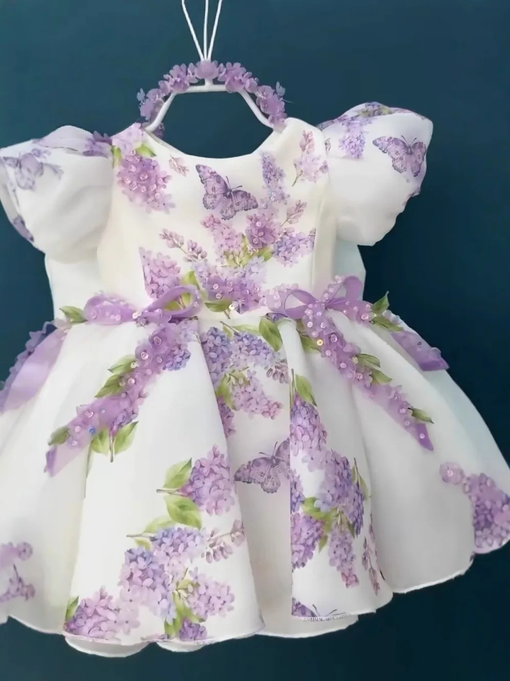 

Платье принцессы для маленьких девочек с рукавами-фонариками, корейская аппликация, платья с пайетками и цветами для девочек, детская праздничная одежда для дня рождения