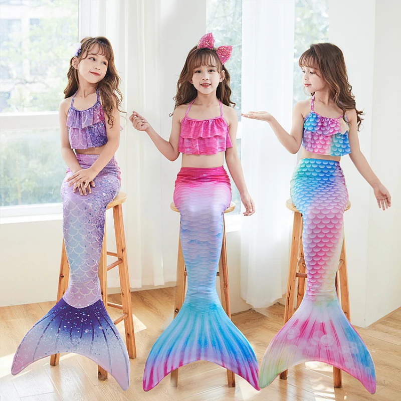 

Kids Mermaids Tails For Girls Swimming Dresses Fantasy Swimsuit Can Add Monofin Fin Cosplay Beach Mermaid Bikini Costume