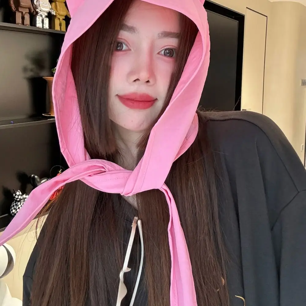Fashion Korean Style Little Devil Horn Headscarf Quick-drying Solid Color Strap Hat Sunscreen Hat Sun Cap Beanie Cap Outdoor