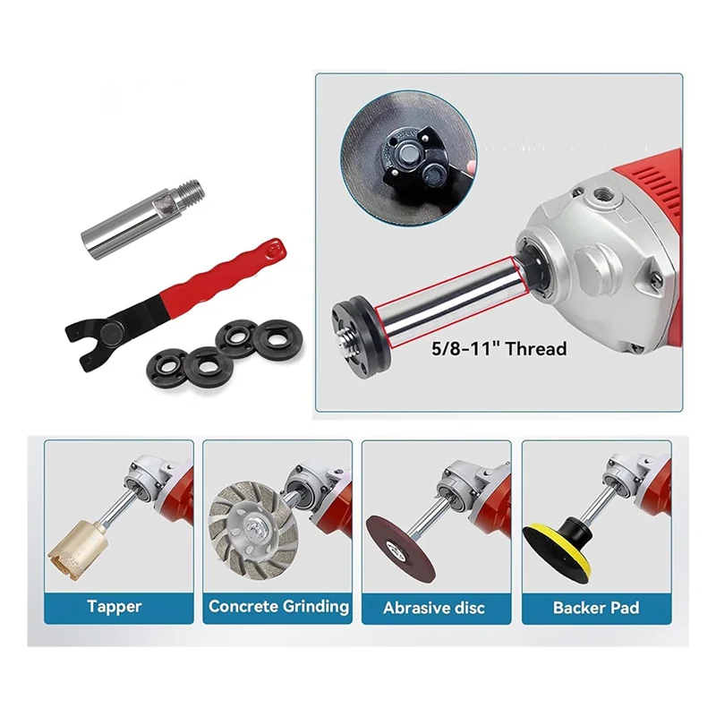 

-AT37 8-Piece 5/8Inch-11 Flange Nut Kit, Angle Grinder Extension Shaft Connector With Grinder Adjustable Wrench
